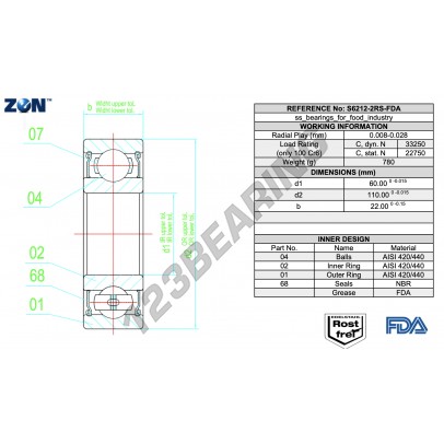S6212-2RS-FDA-AISI420-ZEN